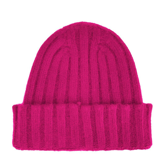 Fuchsia Ribbed Cashmere Beanie