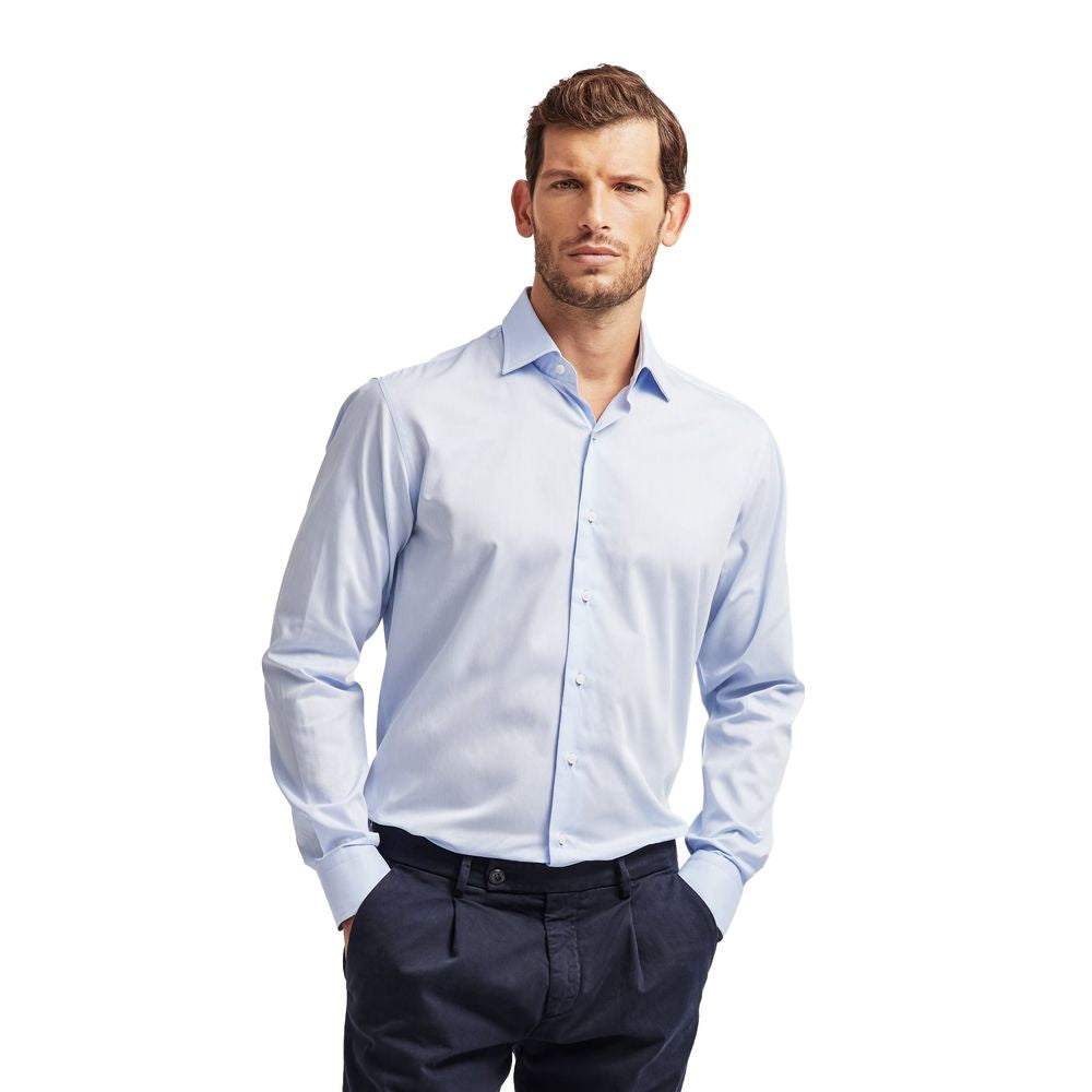 Elegant Light Blue Cotton Men's Shirt