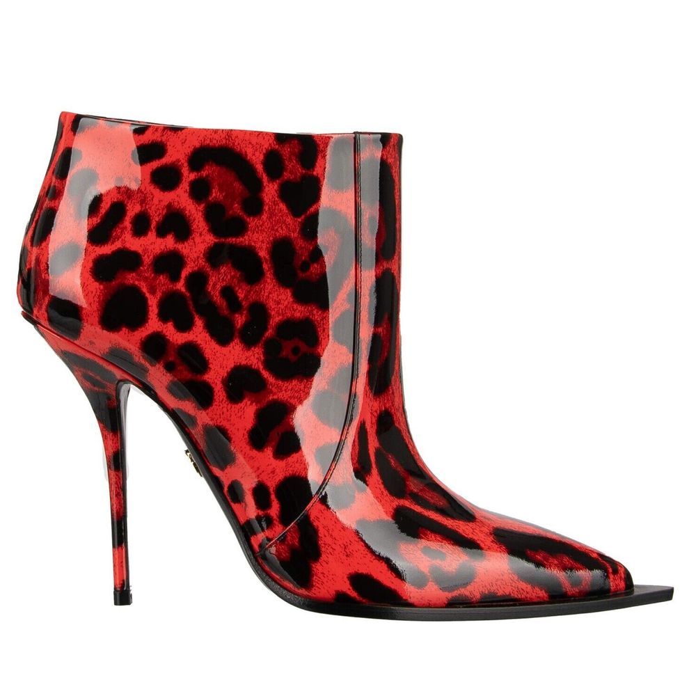 Elegant Leopard Print Patent Ankle Boots