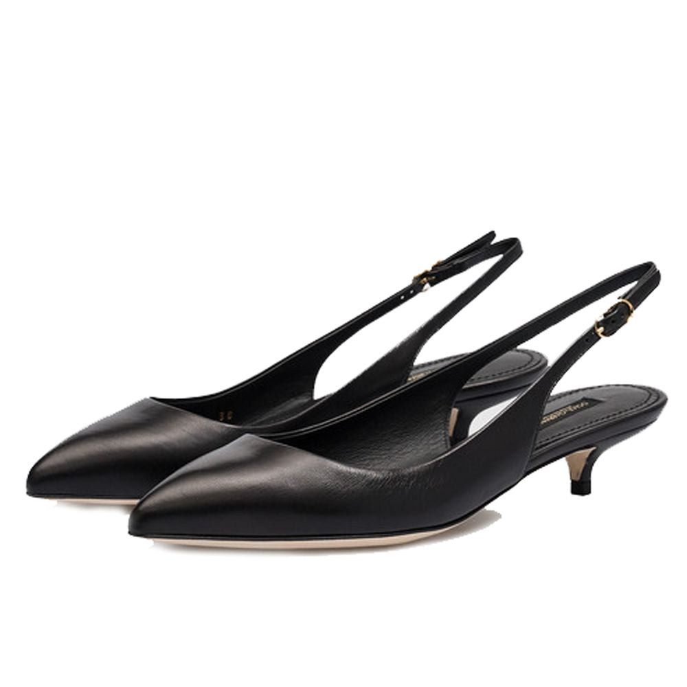 Elegant Black Leather Sling Pumps