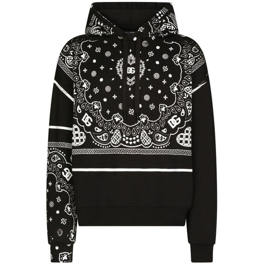 Bandana Motif Cotton Hoodie in Black