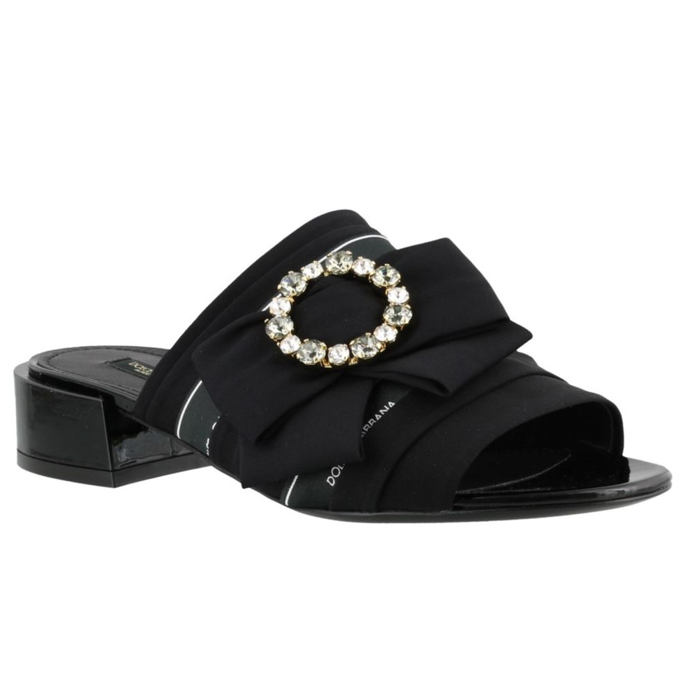 Elegant Leather Slippers with Rhinestone Brooch