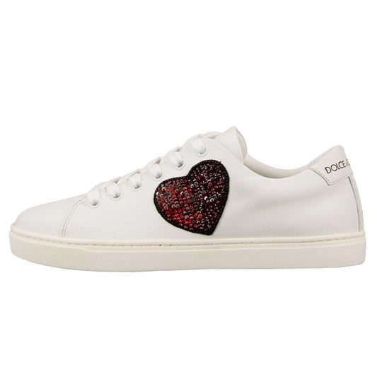 Chic White Calfskin Sneakers with Love Accents