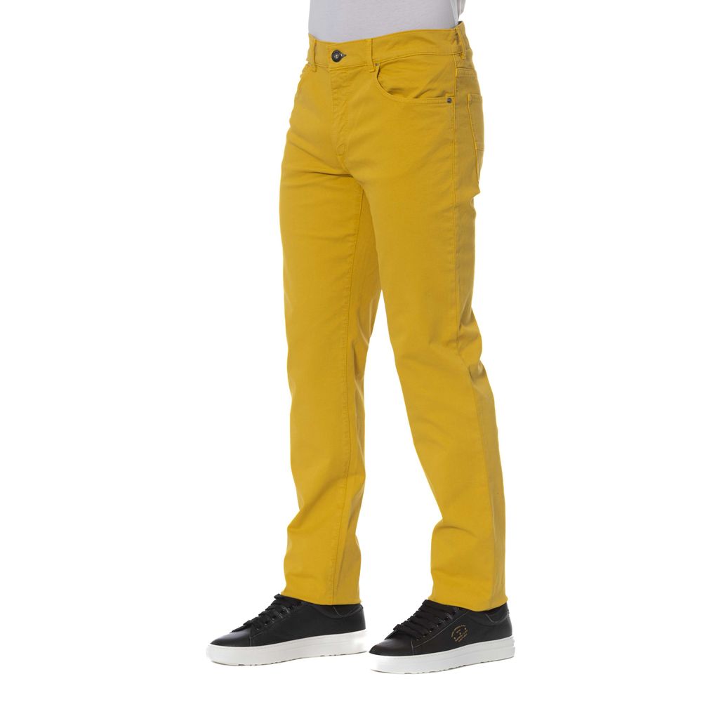 Elegant Cotton Blend Yellow Trousers