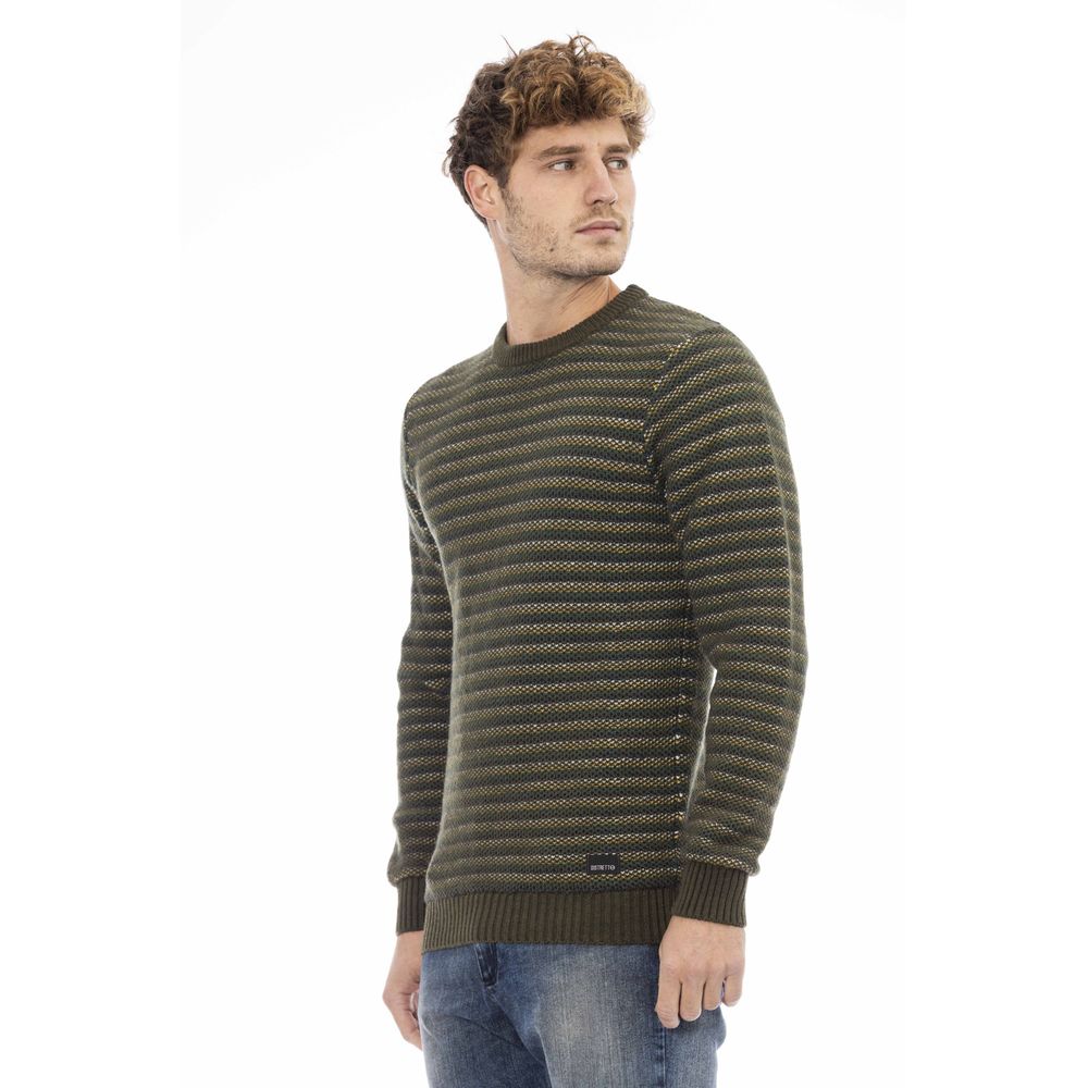 Elegant Green Crewneck Wool-Blend Sweater