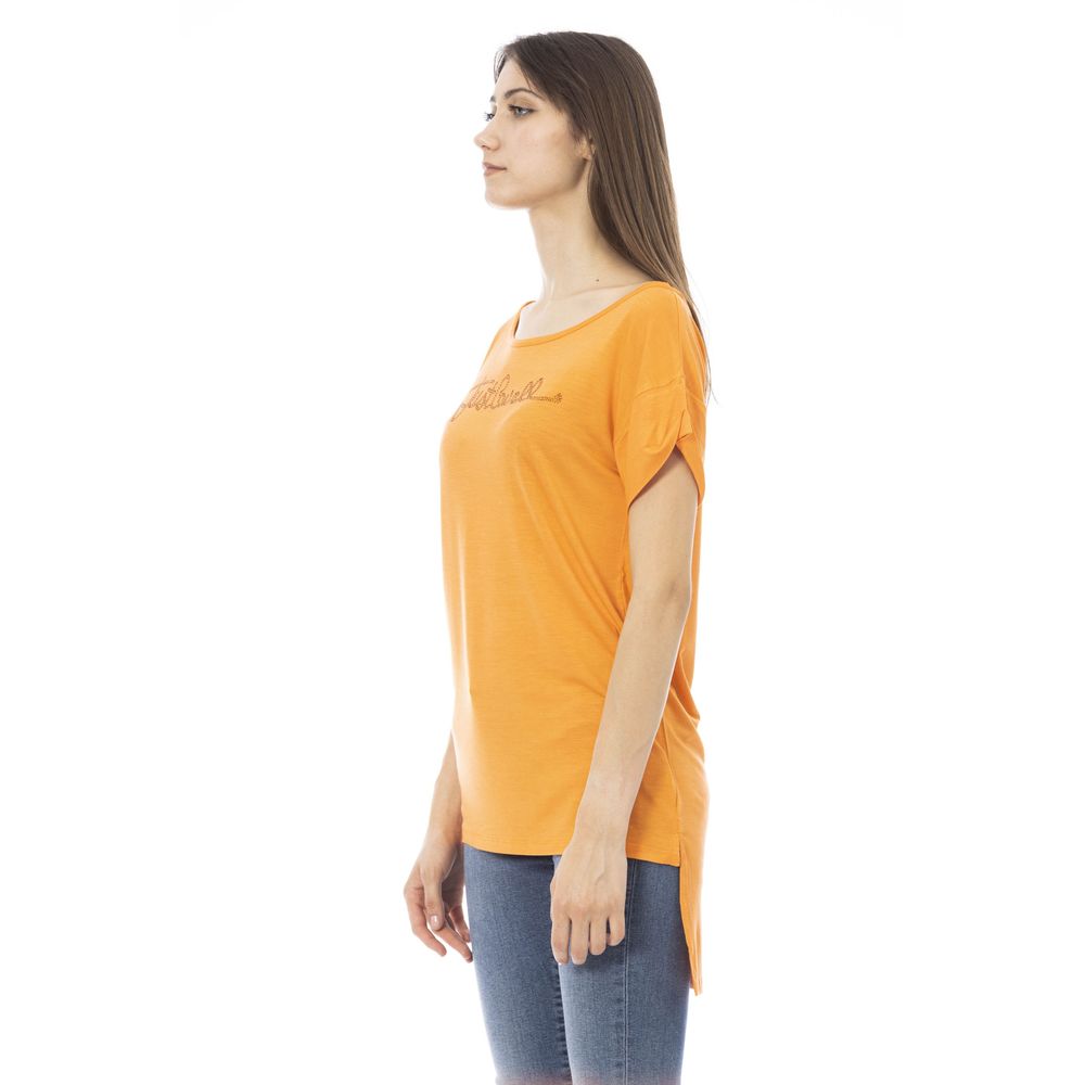 Chic Orange Rhinestone Logo Tee