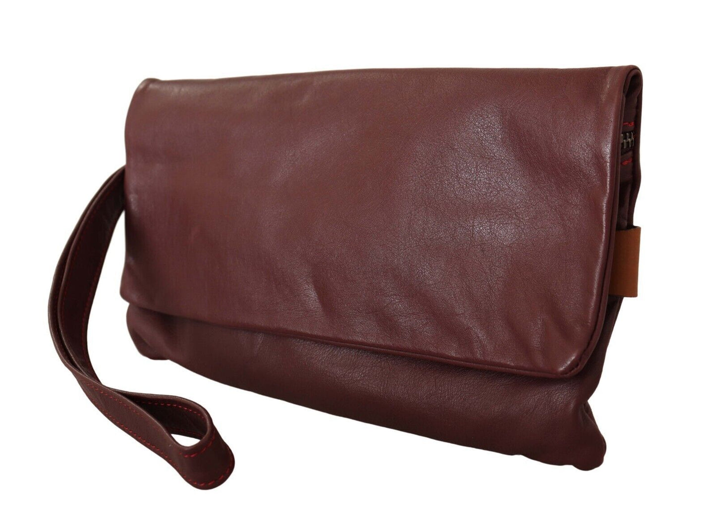 Elegant Brown Leather Clutch with Silver Detailing