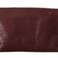 Elegant Brown Leather Clutch with Silver Detailing