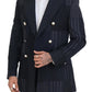 Elegant Navy Slim-Fit Double Breasted Blazer