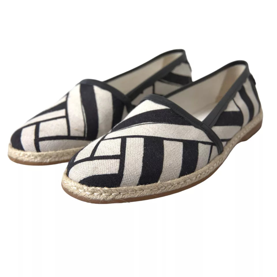 Black White Stripes Slip On Espadrille Shoes