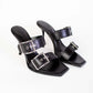 Elegant Heeled Black Leather Sandals