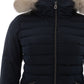 Elegant Blue Quilted Jacket with Fur Collar