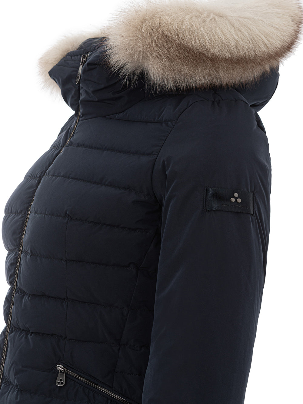 Elegant Blue Quilted Jacket with Fur Collar