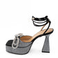 Crystal Bow Black Leather Sandals