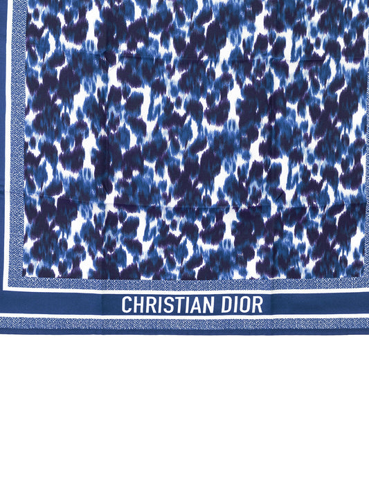 Elegant Animalier Theme Silk Scarf in Blue