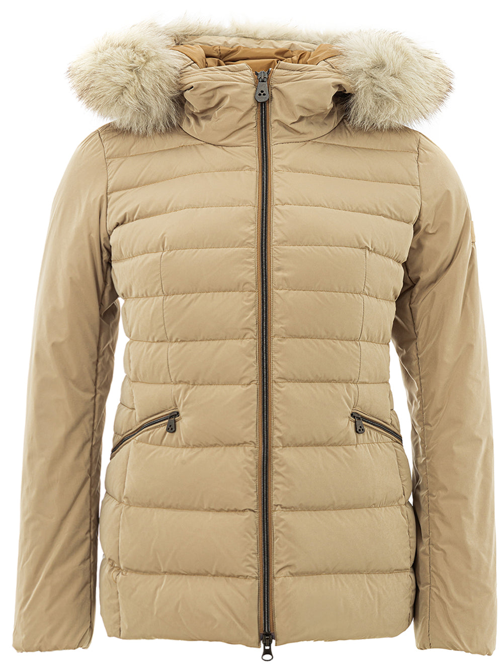 Beige Quilted Fur-Collar Jacket