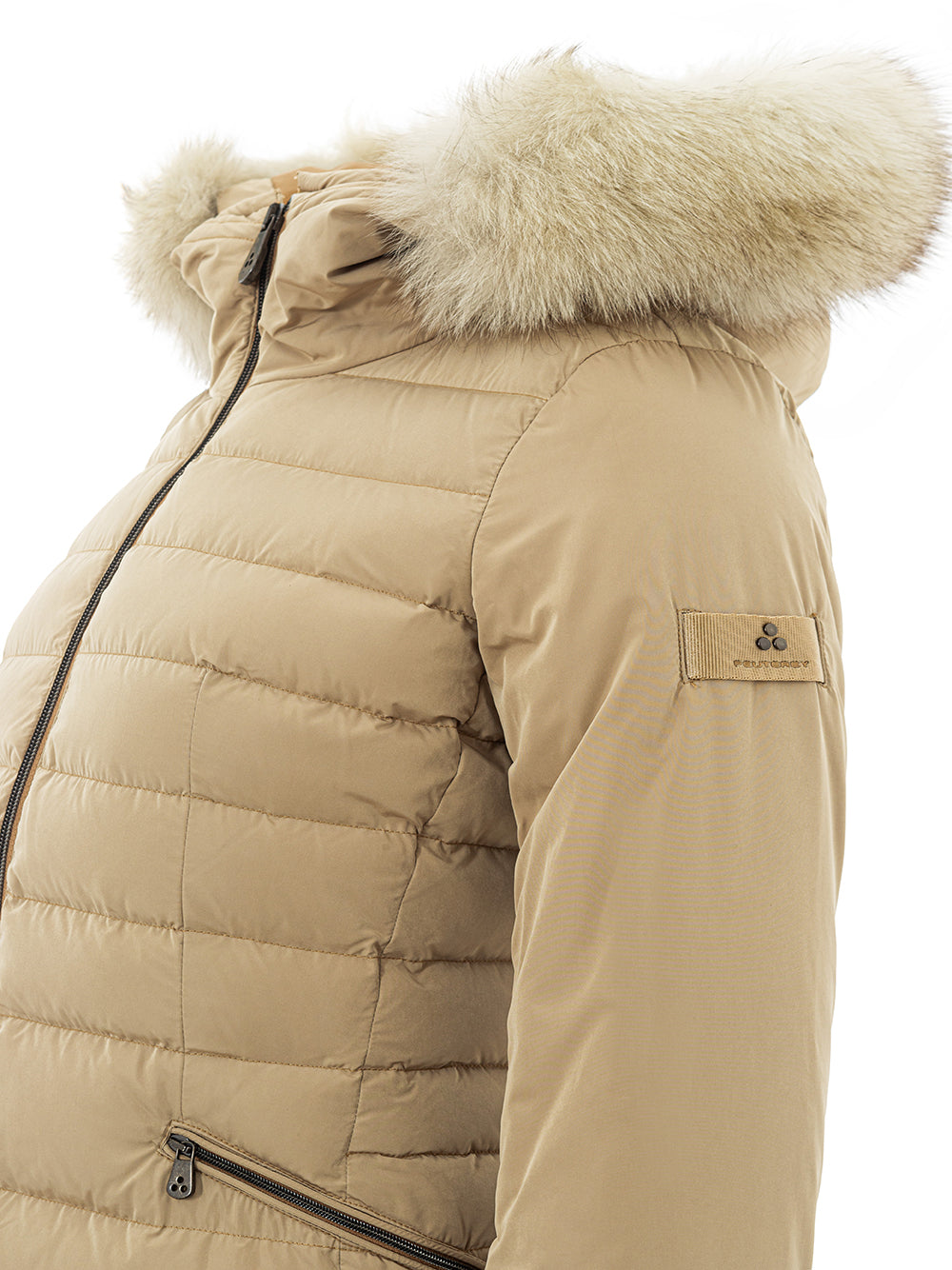 Beige Quilted Fur-Collar Jacket