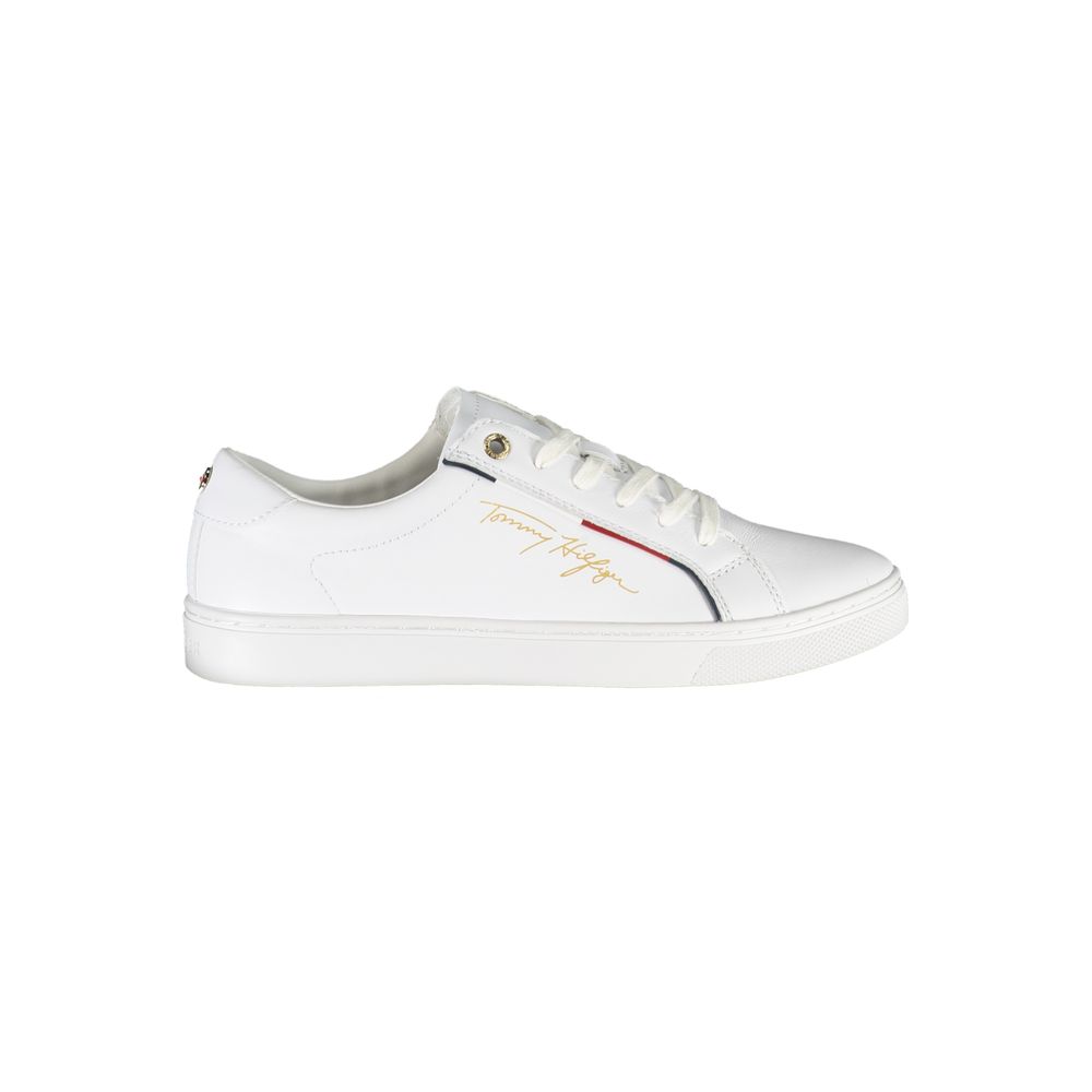 Elegant White Lace-Up Sneakers with Contrast Detail