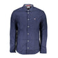 Elegant Blue Italian Collar Shirt with Contrasting Details