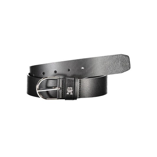 Elegant Black Leather Belt with Metal Buckle