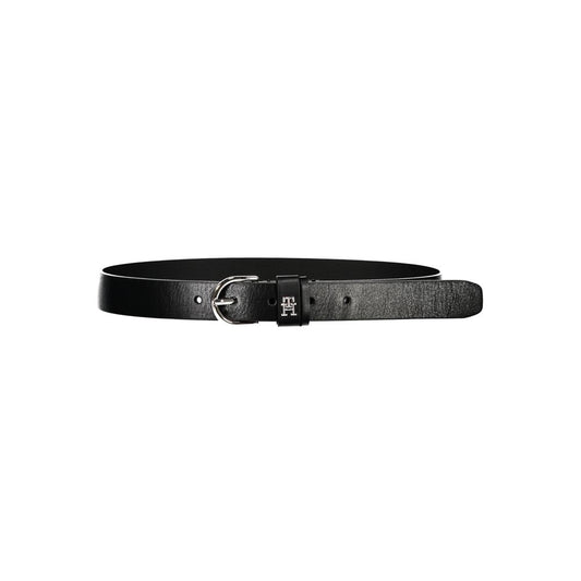 Elegant Black Leather Belt with Metal Buckle