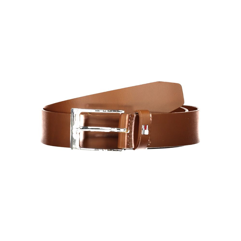 Elegant Brown Leather Belt with Metal Buckle