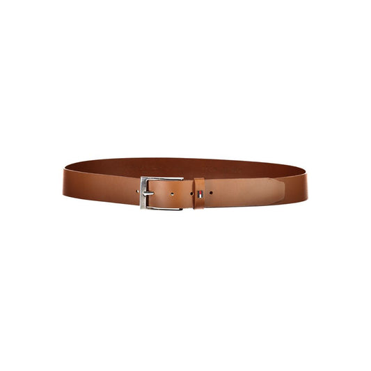 Elegant Brown Leather Belt with Metal Buckle