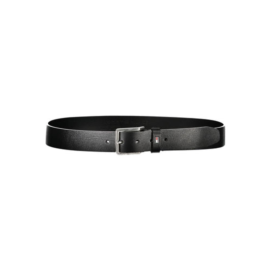 Elegant Black Leather Belt with Metal Buckle