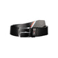 Elegant Black Leather Belt with Metal Buckle