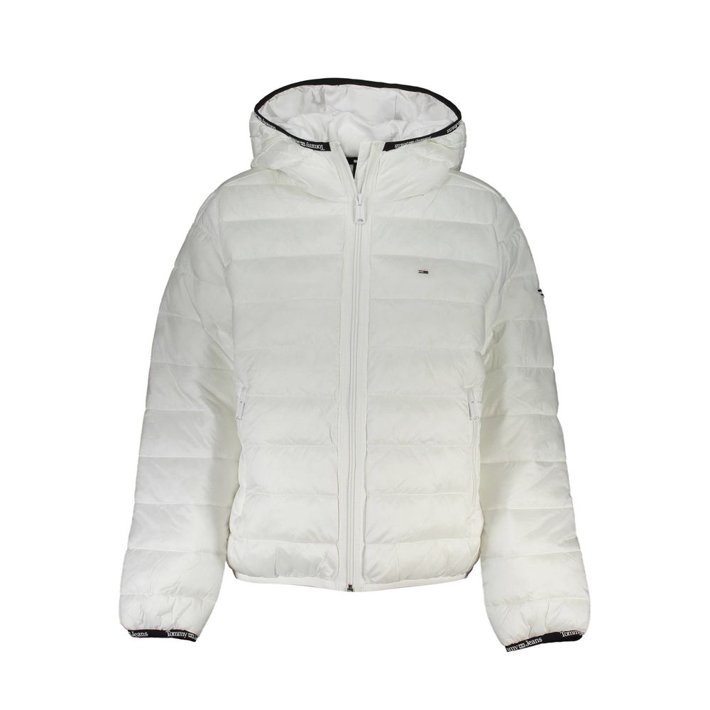 Elegant White Hooded Jacket with Contrast Details