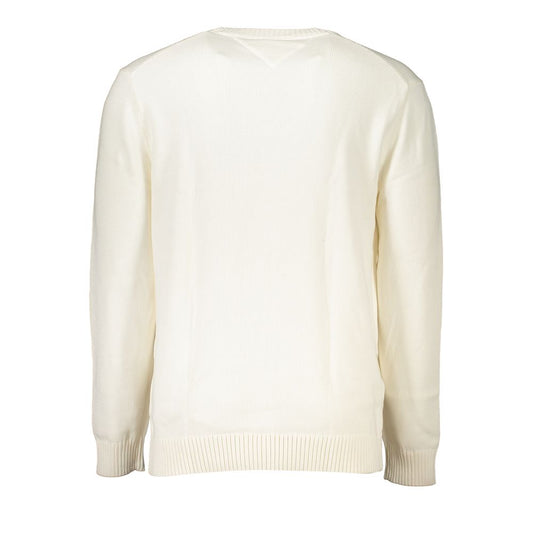 Chic White Crew Neck Cotton Sweater