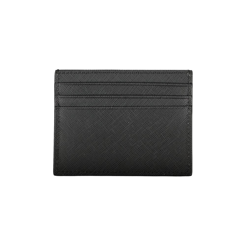 Sleek Black Leather Card Holder with Contrast Details