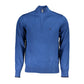 Elegant Half-Zip Blue Sweater with Embroidery Detail