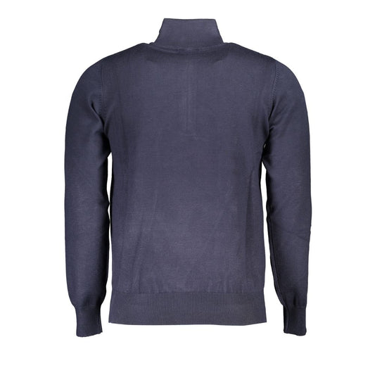 Elegant Half-Zip Blue Sweater with Embroidered Logo