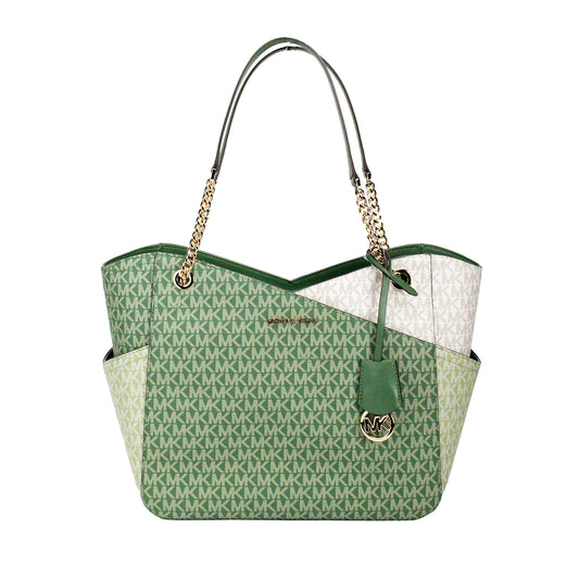 Jet Set Large Fern Green X Cross Chain Shoulder Tote Handbag