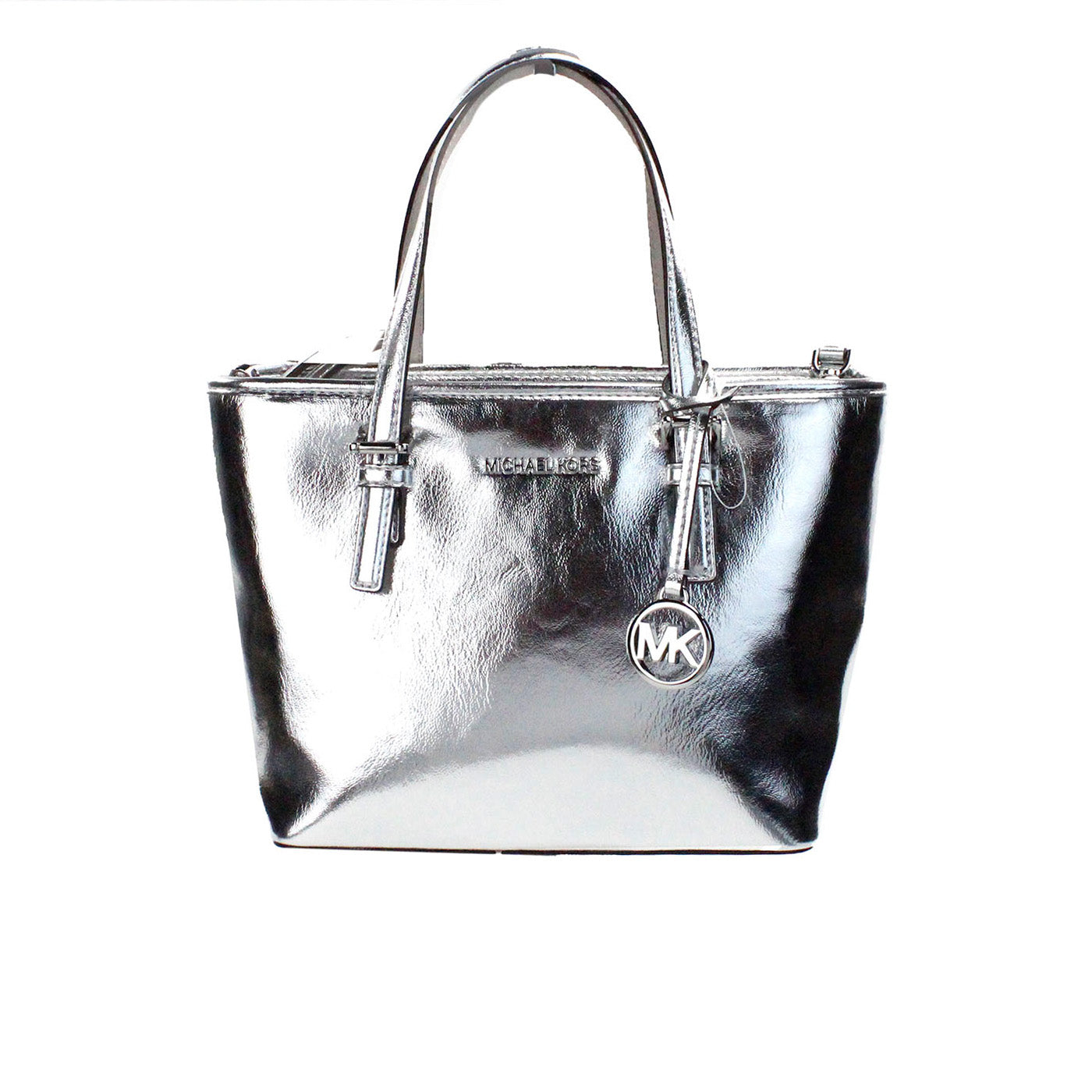 Jet Set Silver Metallic XS Carryall Top Zip Tote Bag Purse