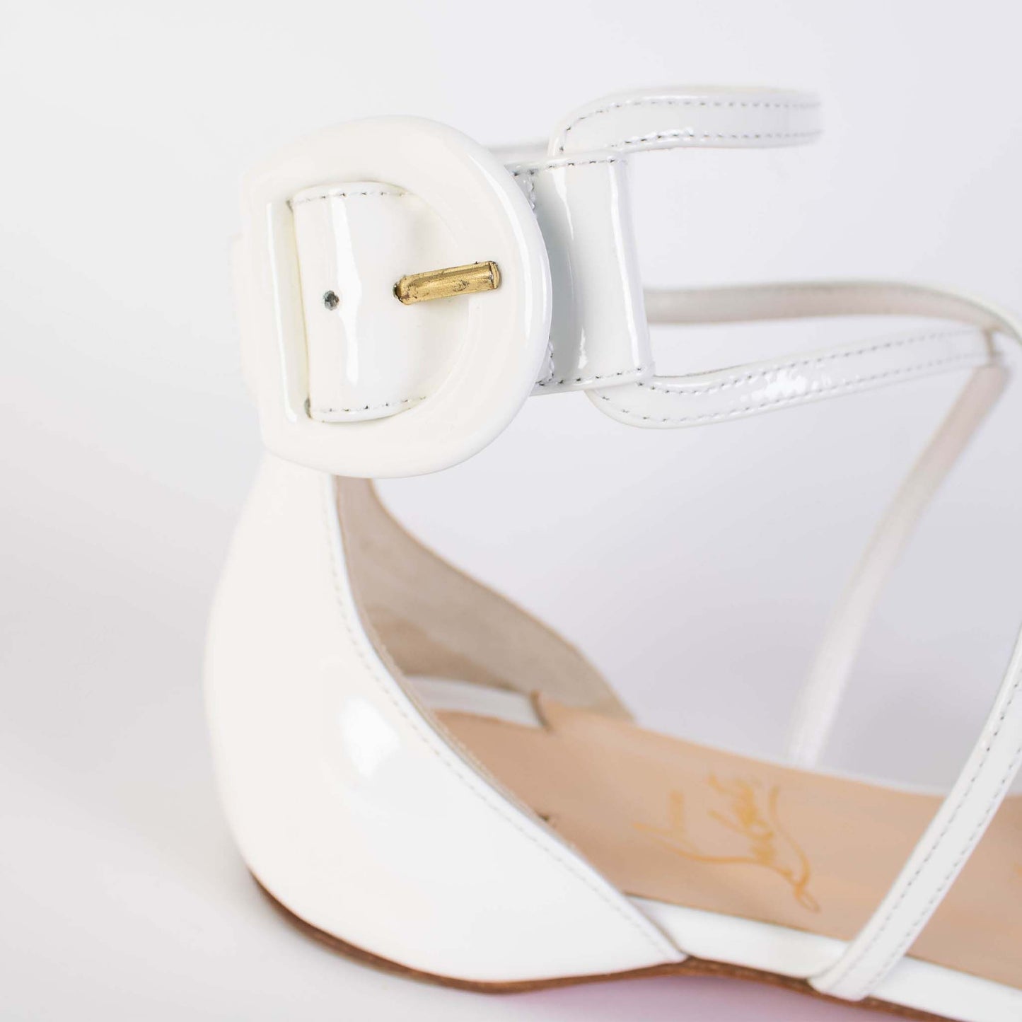 Chic White Patent Leather Flat Sandals