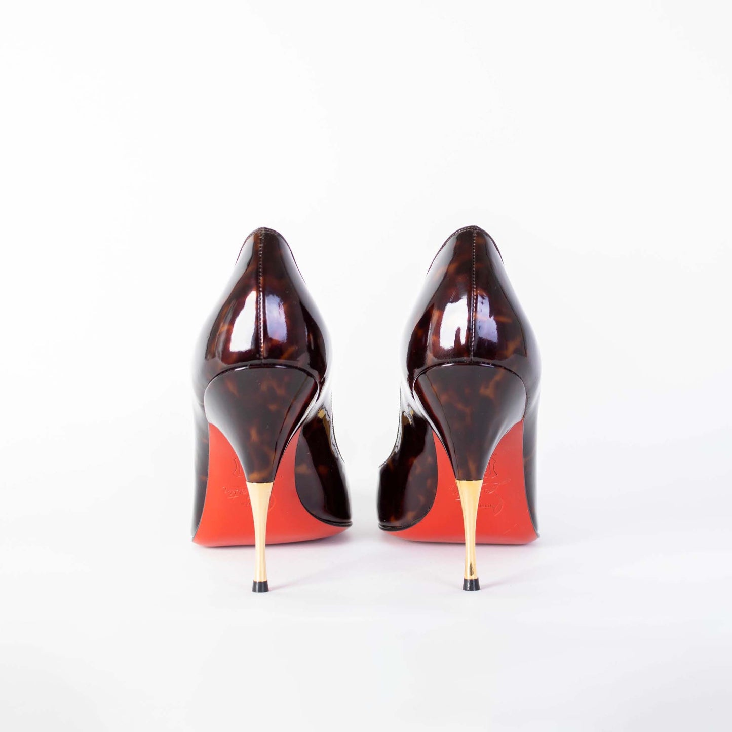 Marbled Print Patent Pumps with Golden Heel