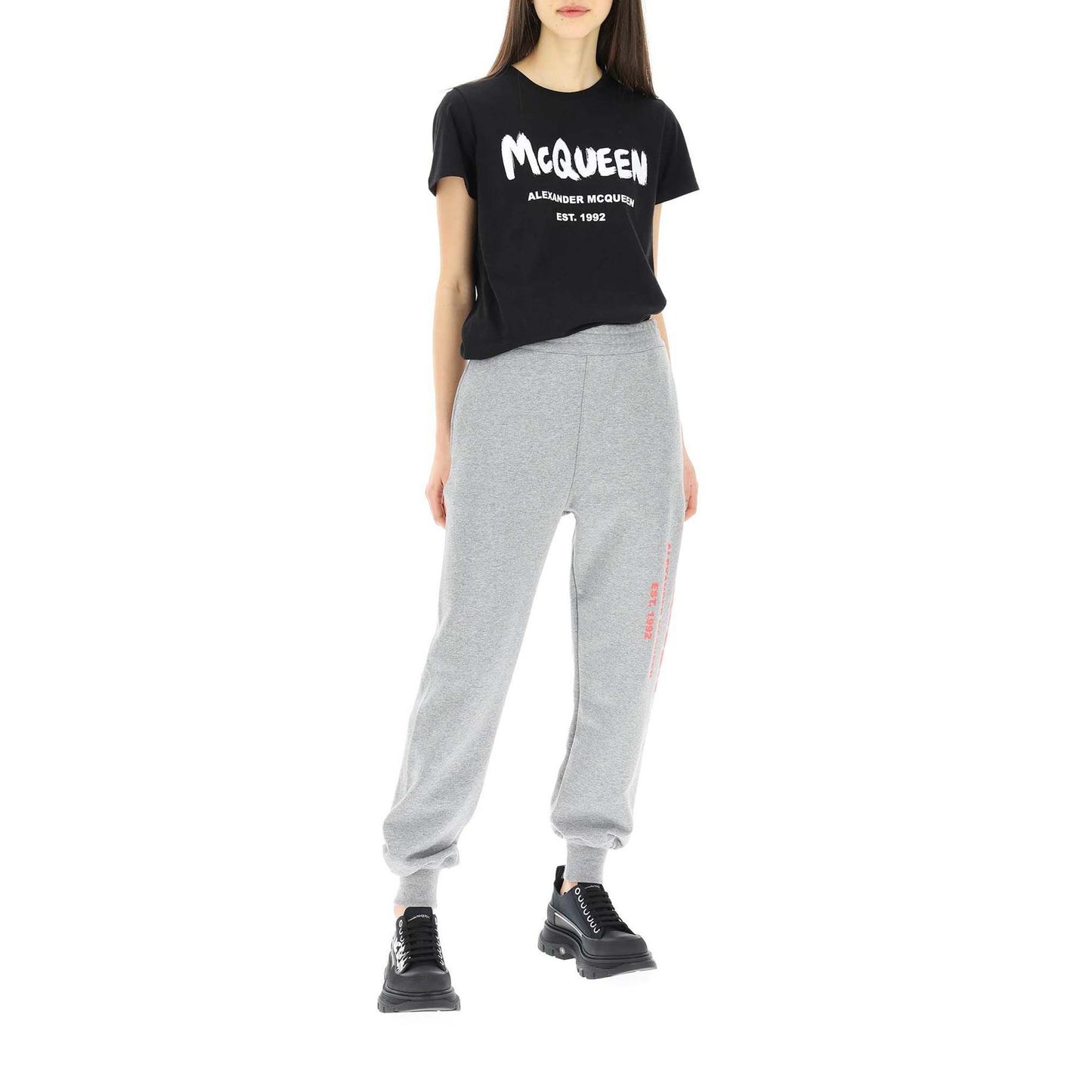 Elegant Graffiti Logo Grey Sweatpants