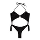Elegant Black Triangle Lace-Up Bikini Set