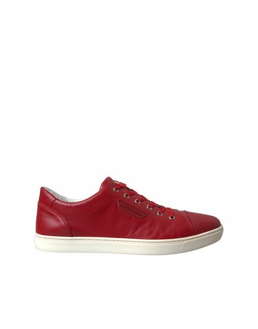 Elegant Red Leather Low Top Sneakers