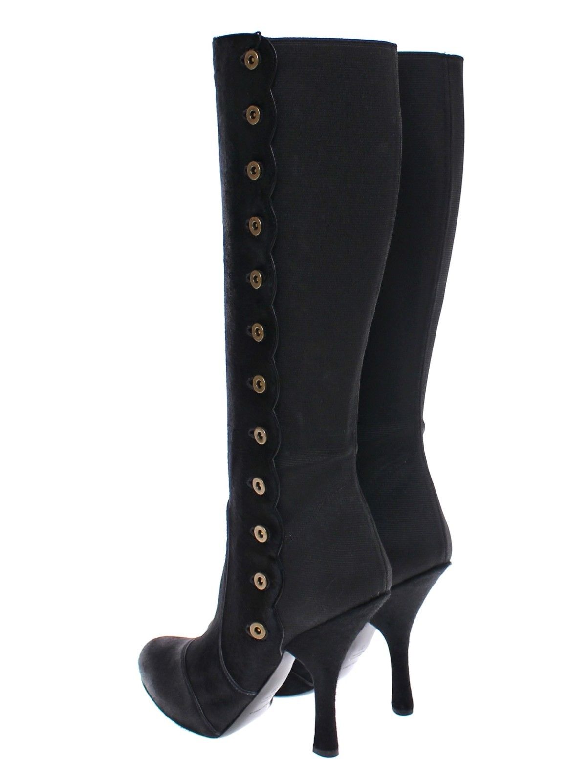 Elegant Black Fur Leather High Heel Boots