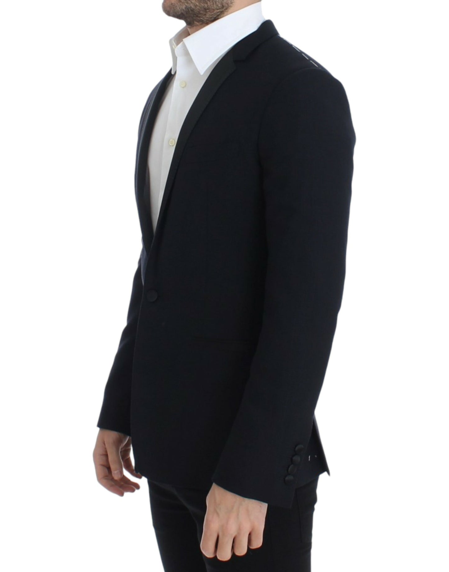 Elegant Blue Wool Silk Slim Fit Blazer