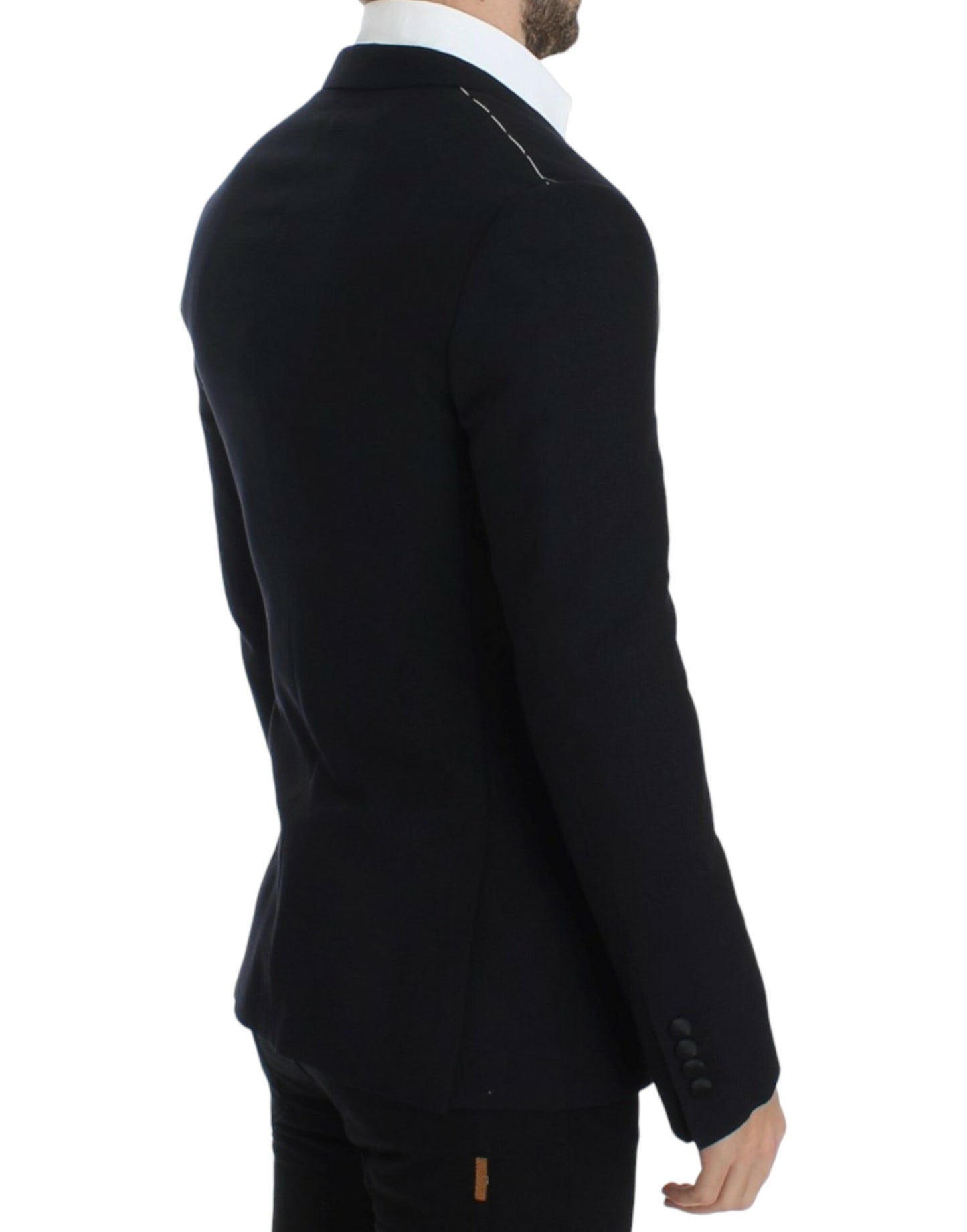 Elegant Blue Wool Silk Slim Fit Blazer