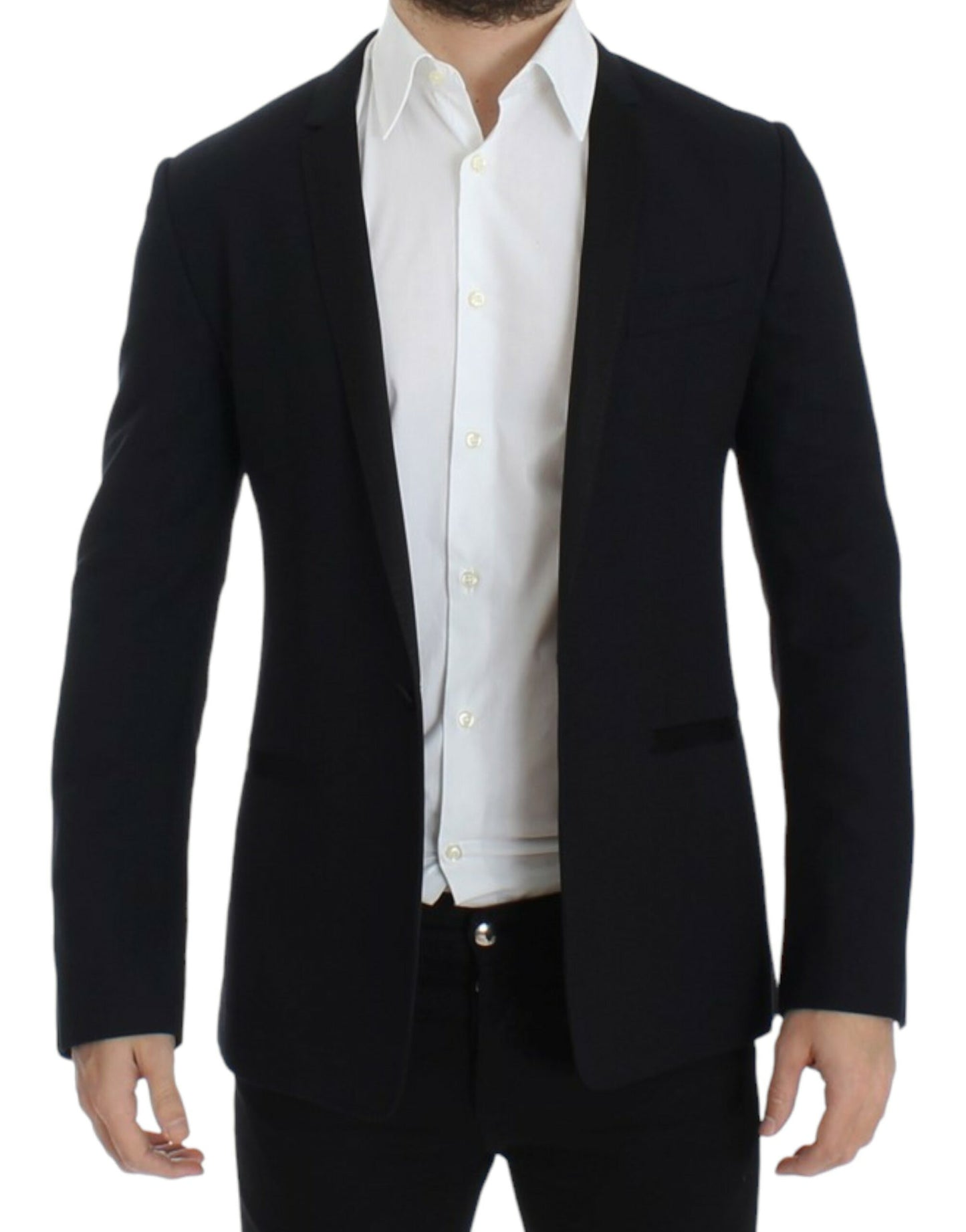 Elegant Blue Wool Silk Slim Fit Blazer