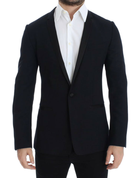 Elegant Blue Wool Silk Slim Fit Blazer