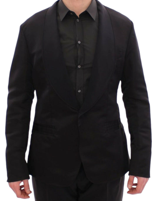 Elegant Black Silk Slim Fit Blazer