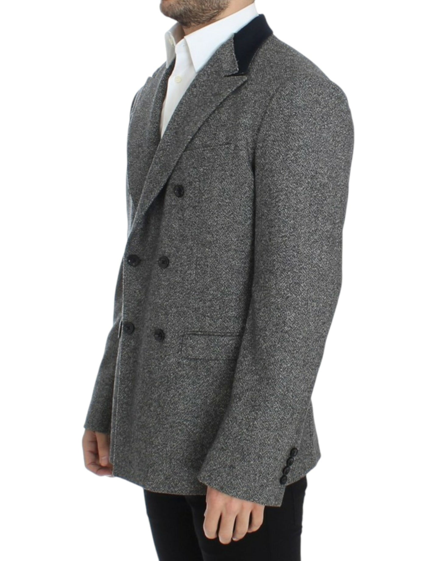 Gray wool double breasted blazer