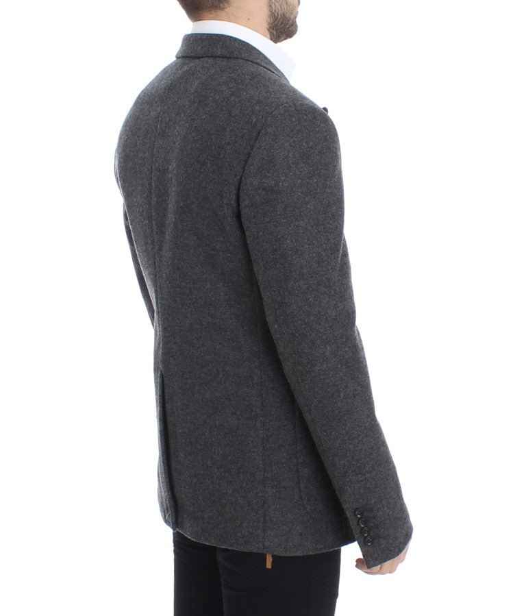 Elegant Gray Slim Fit Double Breasted Blazer Jacket