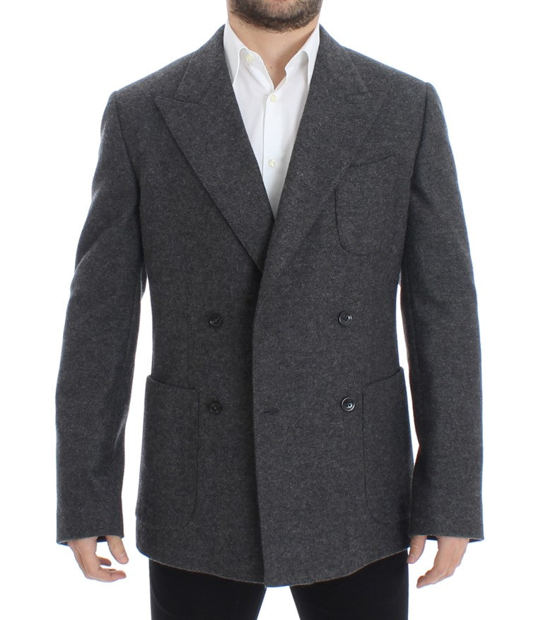 Elegant Gray Slim Fit Double Breasted Blazer Jacket